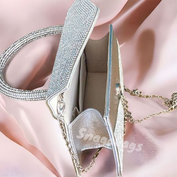 NEW HOURGLASS TOP HANDLE CROSSBODY SPARKLING GLITTER BAG WEDDING FORMAL EVENT - Picture 9 of 10